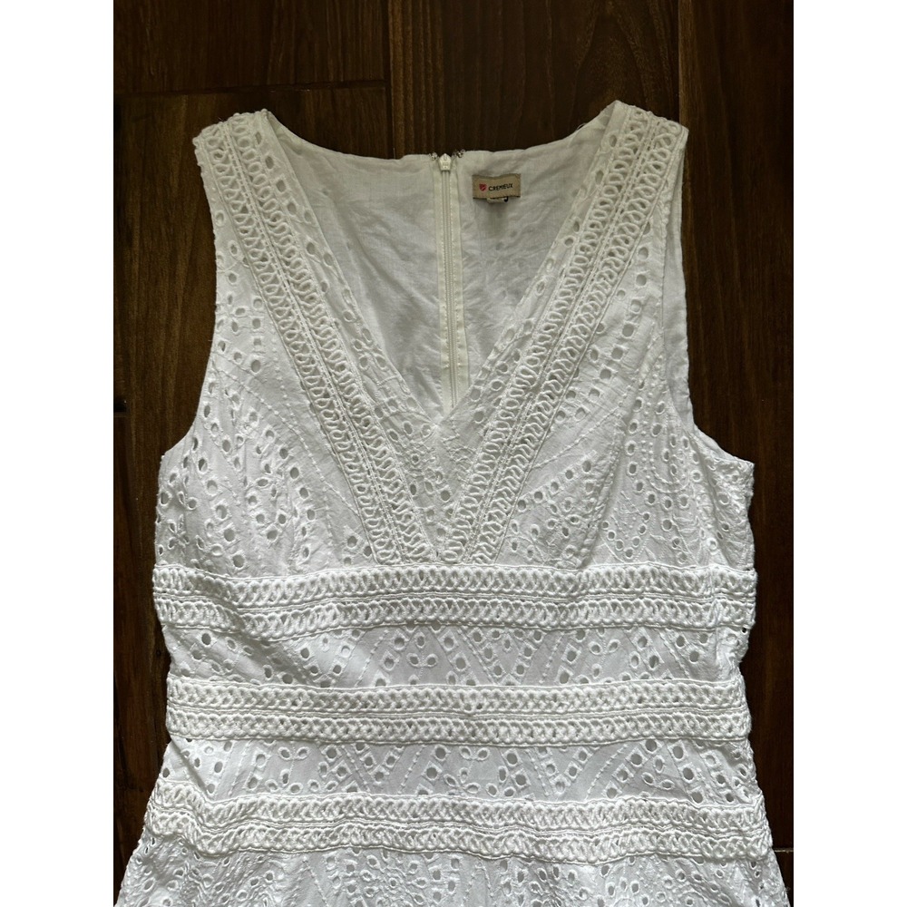 Cremieux Womens White Eyelet Sleeveless Fit‎ and Flare Dress Size 14 V-Neck